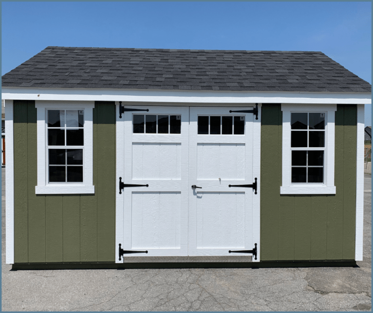 Heritage Sheds & Garages | 10x14 A-Frame New England Shed (Green & White)