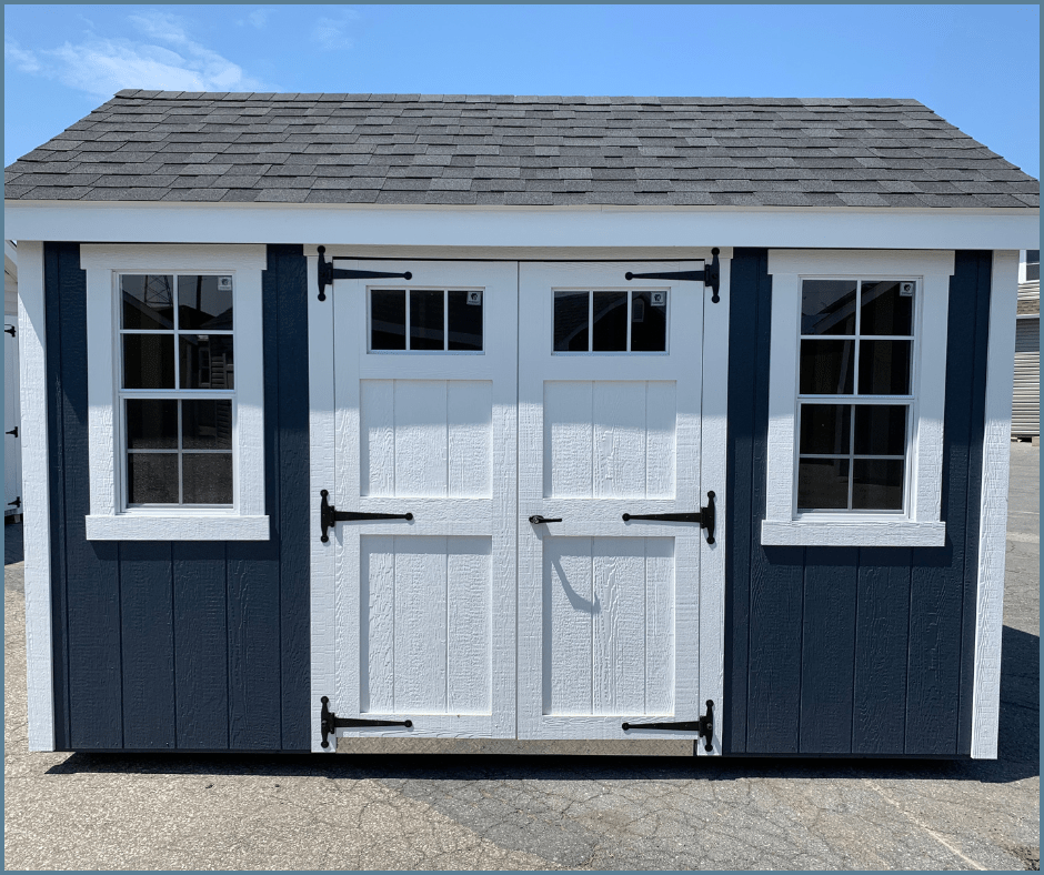 Heritage Sheds & Garages | 8x12 A-Frame New England Shed (Navy Blue & White)