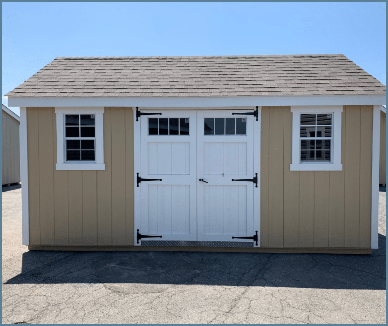 Heritage Sheds & Garages | 10x16 A-Frame New England Shed (Beige & White)