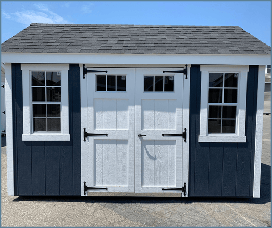 Heritage Sheds & Garages | 8x12 A-Frame New England Shed (Navy Blue & White)
