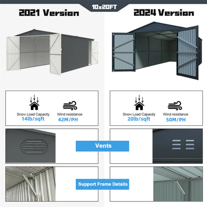 Chery Industrial | 10x20 Plus Upgraded Metal Garage Shed (Double Front + Side Entry Doors)