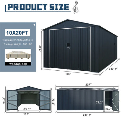 Chery Industrial | 10x20 Plus Upgraded Metal Garage Shed (Double Front + Side Entry Doors)